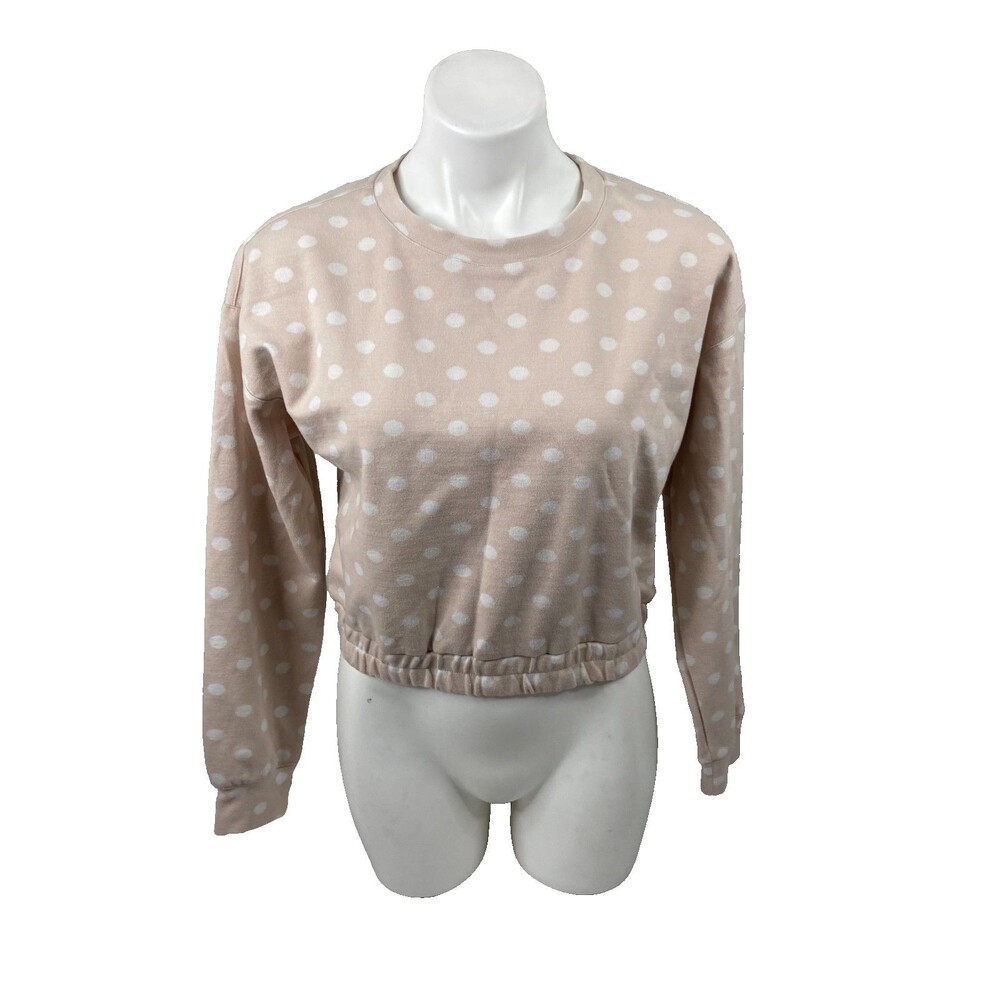 By The River Women Medium Polka Dot Sweatshirt Cropped Faded Pink Casual NWT